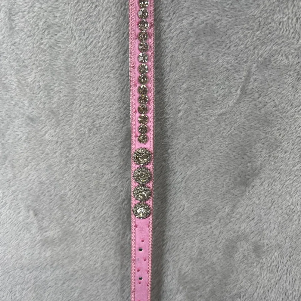 Pink Rhinestone Western Belt Ostrich Embossed Horseshoe Buckle Size 26 Rodeo Y2K